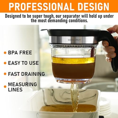 4-Cup Fat Separator for Cooking, Bottom Release and Oil Strainer