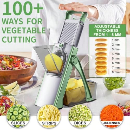 Green Mandoline Slicer Vegetable Cutter, Adjustable 0.1-8mm - Image 3