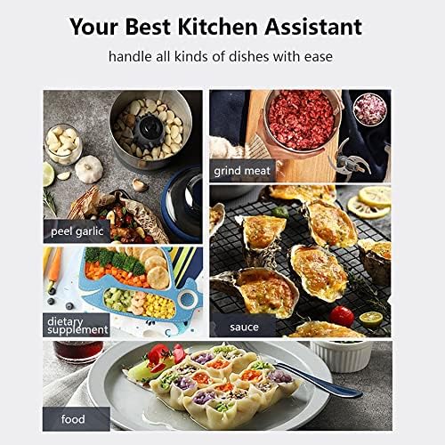 Joydeem JD-376B Electric Food Processor,Meat Grinder with Garlic Peeler,Vegetable Fruit Chopper with 3 Stainless Steel Bowls,Blue - Image 2