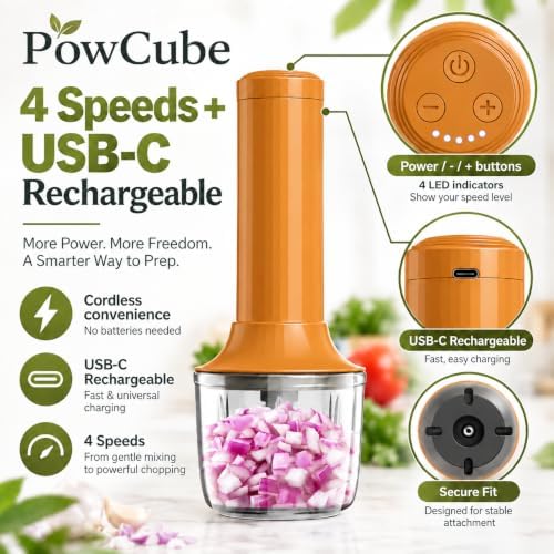 Cordless Hand Mixer, 4-in-1 Handheld Electric Mixer with Electric Whisk Frother & 10 oz Mini Food Chopper, USB-C Rechargeable 4-Speed Hand Mixer for Eggs, Cream, Coffee & Small-Batch Prep - Image 6