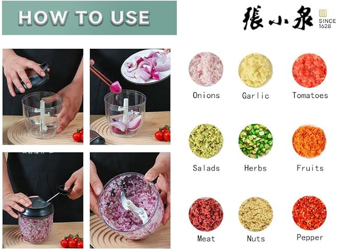 Manual Vegetable Chopper Hand String Garlic Mincer Hand Chopper for Kitchen 900ml With Egg Whisk Onion Cutter for Ginger, Chili, Fruit, Meat, Nuts