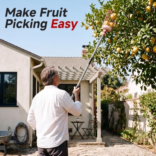 8FT Fruit Picker Tool, 35-95" Adjustable Pole with Basket