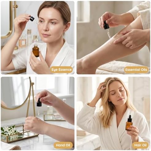 Segbeauty 1oz Amber Glass Dropper Bottles for Travel Toiletries, 4pcs Small Refillable Perfume Oil Bottles with Dropper, 30ml Travel Eye Droppers, Cosmetic Liquids Serum Container with Transfer Tool - Image 6