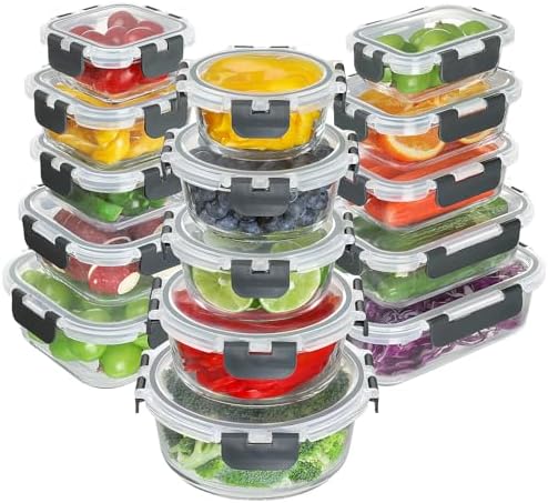 30 Piece Glass Food Storage Containers Set, Glass Meal Prep Containers with Lids, Airtight Lunch Box, BPA-Free, Microwave, Freezer & Dishwasher Safe