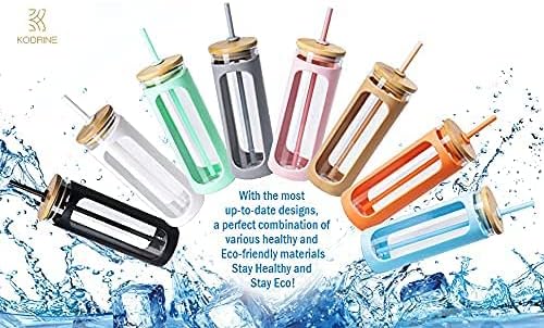 20oz Glass Tumbler with Straw and Lid, Iced Coffee Cups with Bamboo Lids, Glass Cups for Cold Drinks, Smoothie Cup with Silicone Sleeve for Travel, Work, BPA FREE-Barbados Cherry