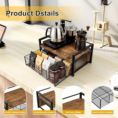 Tea Bag Organizer Wood Tea Organizer with 8 Compartments Storage Chests Tea Station Chest Display Container Box for Countertop Kitchen
