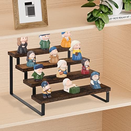 Wooden Display Riser Stand, Tiered Perfume and Cologne Organizer Stand, 4 Tier Spice Rack Organizer, Rustic Display Shelf for Candles (4 Tier)