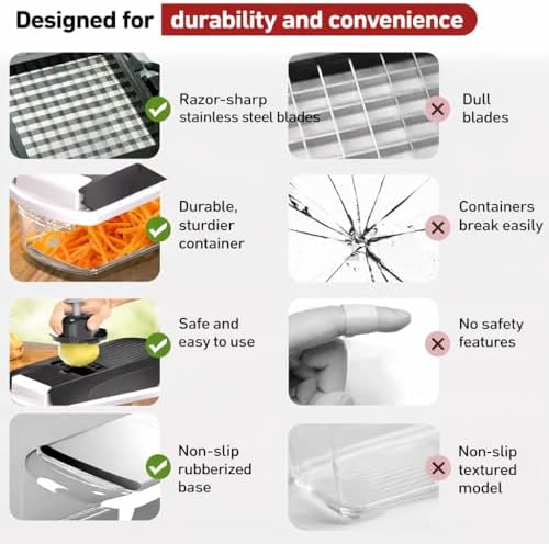 Vegetable Chopper 15 in 1 with Container – Mandoline Slicer, Onion Chopper Dicer, Food Chopper, Cheese Grater & Veggie Slicer for Kitchen Meal Prep | KIOOM - Image 7