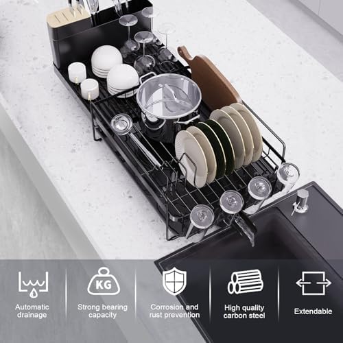 Extendable Dish Drying Rack, 20.5"-27.6" L x 12.6" W, Black