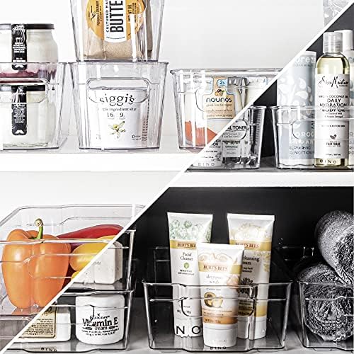 Stackable Storage Bins, Small - 2 Pack | THE STACKER COLLECTION | Clear Plastic | Built-In Handles | BPA-Free | Containers for Organizing Kitchen Pantry | Multi-Use Organizer