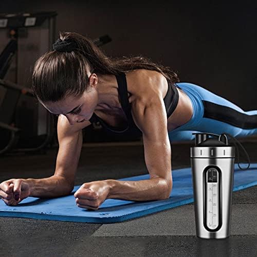 Protein Shaker Bottle, 28oz Shaker Bottles for Protein Mixes and Pre Workout, Visible Window, Stainless Steel Shaker Bottle Leak Proof (silver)