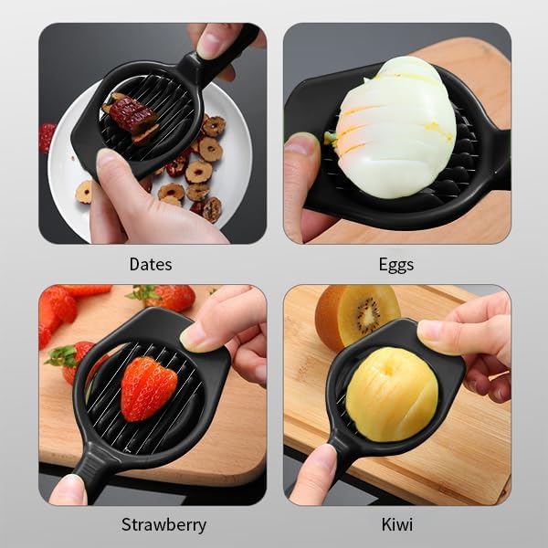 Egg Slicers Cutter, Stainless Steel Multifunction Slicing Mould, Handheld Mushroom Kiwi Divider Tomato Strawberry Cutter, 2.95 * 7.5inches (Black) - Image 2