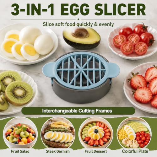 3 in 1 Egg Slicer for Hard Boiled Eggs, Multi Functional Egg Cutter with Replaceable Cutting Blades, Egg Wedger Slicer Dicer for Egg Strawberry Mushroom Soft Fruit, Gadget Tool - Image 2