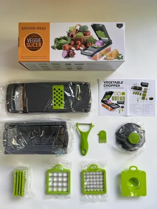 16 in 1 Vegetable Chopper with Container, Multifunctional Veggie Chopper and Mandoline Slicer, Food Chopper with Container, Onion Cutter, Vegetable Dicer and Slicer Kitchen Tool for Easy Meal Prep