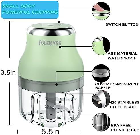 Vegetable Chopper, Electric Garlic Chopper, 250ML USB Rechargeable Mini Blender, Powerful Small Food Processor, Blender to Vegetable, Wireless Food Cutter for Ginger, Chili, Fruit, Meat, etc（Green） - Image 5