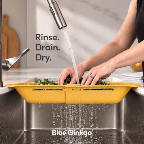 Over Sink Colander, Extendable Kitchen Strainer, Yellow