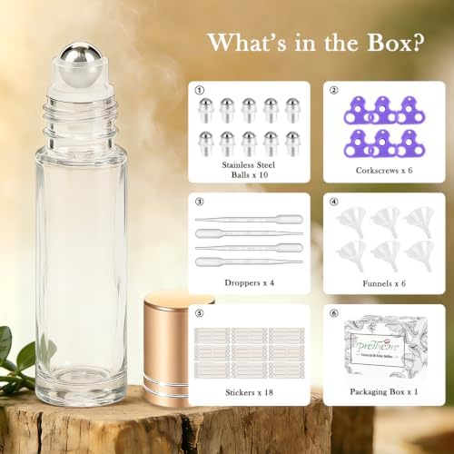 PrettyCare 60 Pack, 10 ml Essential Oil Roller Bottles with Stainless Steel Roller Ball - Bulk Refillable Leak-proof Empty Thick Clear Glass Roll on Bottles with Metal Caps for Travel, Perfume - Image 2