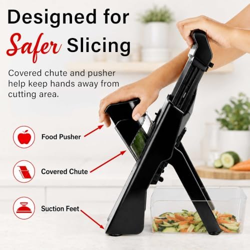 Brentwood KA-5066BK 3-in-1 Safe Mandoline Slicer, Vegetable Chopper, Thick & Thin Julienne, Adjustable Thickness 0.5mm-8mm, Black - Image 6