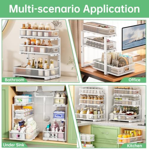 2-Pack 3-Tier Under Sink Organizer, Slide Out Cabinet Storage, Kitchen/Bath