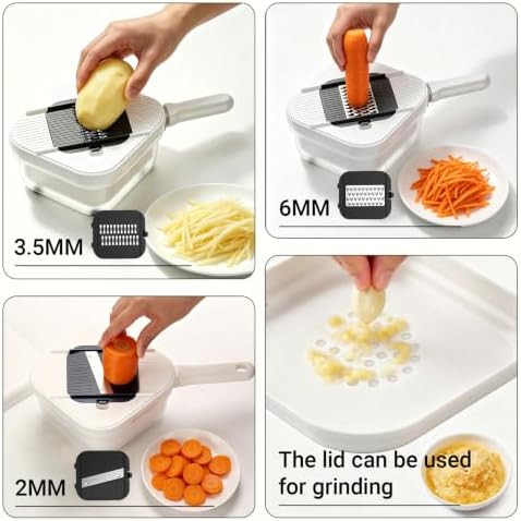 Mandoline Slicer for Kitchen | 4-in-1 Food Chopper with Container & Draining Basket | Vegetable Slicer for Potato, Onion, Carrot | Kitchen Gadgets Sets - Image 3