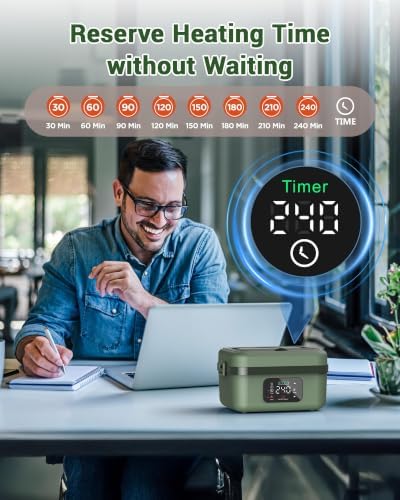 16000mAh Cordless Electric Lunch Box, 60W Self-Heating Food Warmer