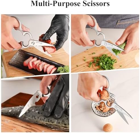 Heavy Duty Kitchen Scissors - Stainless Steel Kitchen Shears, Ultra Sharp Micro Serrated Poultry Shears, Cooking Scissors for Meat, Dishwasher Safe