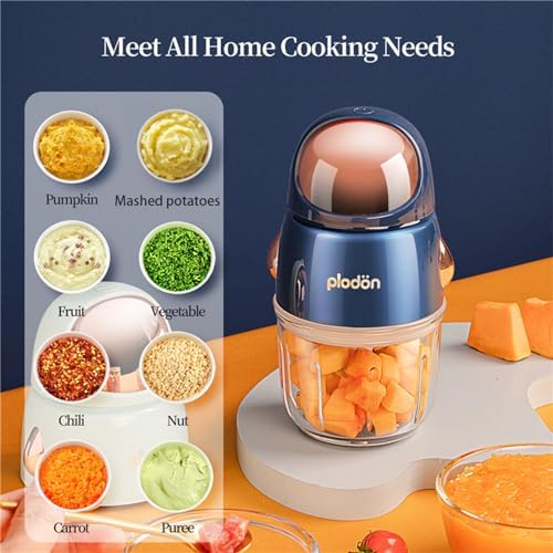 Baby Food Maker Mini Cute and Small Food Processor Puree Blender Grinder Chopper 300ml Cup Glass Bowl with 8 Blade Electric (Spaceman-Blue)