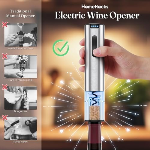 Electric Wine Opener, Automatic Wine Opener with Foil Cutter, Vacuum Stopper, Pourer, Rechargeable Wine Bottle Opener - Party Favor, Christmas Gift for Wine Lover