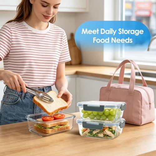 5 Pack 22 oz Glass Food Storage Containers with Lids, Grey