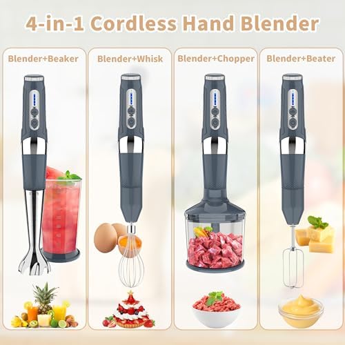 Toogel 4-in-1 Cordless Immersion Blender, 21-Speed, 3-Angle Adjust, Grey - Image 4
