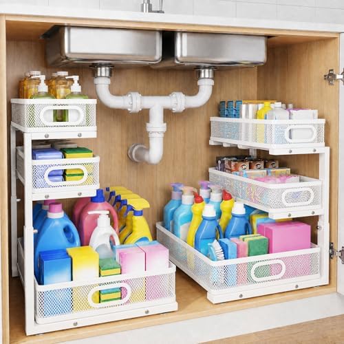 3-Tier Under Sink Organizer 2-Pack Organization for Bathroom Kitchen,White