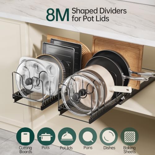 Pull Out Pots and Pans Organizer Under Cabinet, 1 Pack 8 Dividers