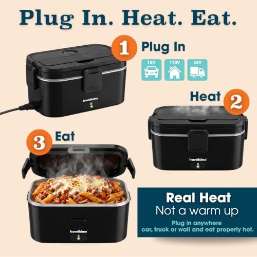 Extra-Large Electric Lunch Box For Adults Holds up to 8 Cups - 100W Heated Lunch Box For Men 1.8L, Portable Food Warmer for Travel & Work, Loncheras Electricas Para Calentar Almuerzo