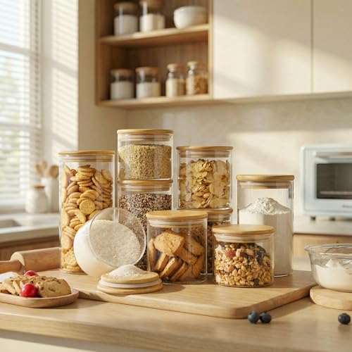 21 oz Glass Jars with Bamboo Lids, Airtight Food Storage Containers, 4 Pack