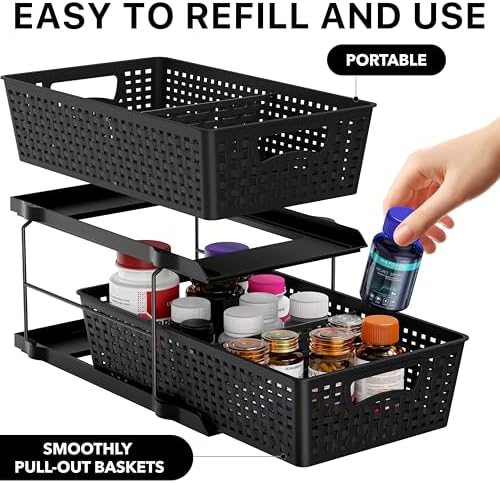 2 Tier Pull-Out Sliding Drawer Under Sink Storage, Black