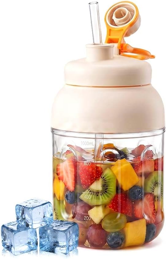 Portable Electric Juicer Cup with Zero Cord Hassle, 2026 New Digital Display Portable Wireless Juicer Cup, Extra Large Capacity with 2-In-1 Dual Lid for Office Gym Travel (42 Fl OZ)