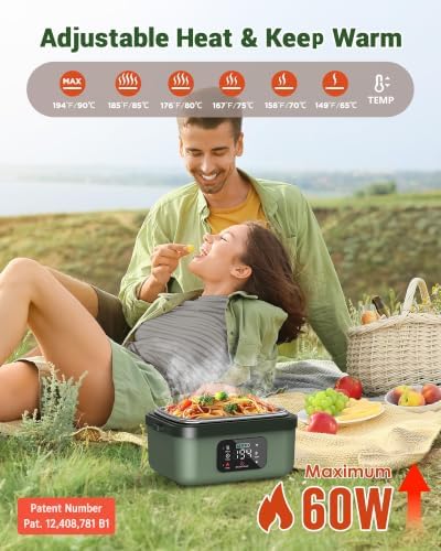 16000mAh Cordless Electric Lunch Box, 60W Self-Heating Food Warmer