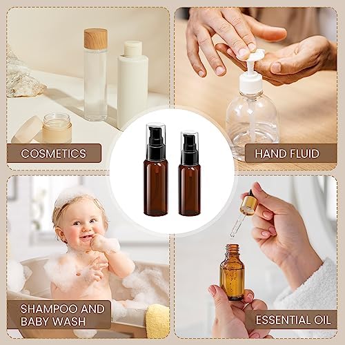 10 Pieces Travel Bottles Pump Bottles Dispenser 2oz/50ml Plastic Lotion Pump Bottle Clear Travel Toiletry Bottle Empty Spray Bottle with Black Cap for Lotion Cream Essential Oil(Brown) - Image 6