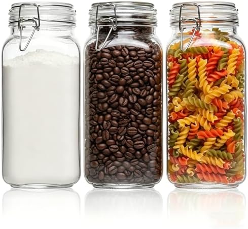 Large Square Glass Jars with Airtight Lids 78 oz 3 Pack Wide Mouth