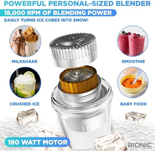 Bionic Blade Mini Portable Blender Juicer Bottle 26.5 oz, BPA-Free - Cordless & Rechargeable, Travel-Friendly Size for Smoothies, Shakes, Juices, Home & Kitchen Essentials, White, As Seen on TV - Image 2