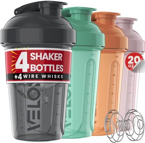 VELOMIX 4 Pack 20oz Protein Shaker Bottle for Protein Mixes, Mint Drift by VELOMIX