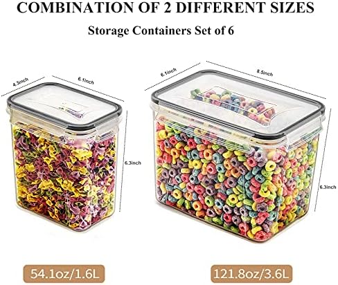 Airtight Food Storage Containers Cereal & Dry Food Storage Container Set of 6(Black Lid), Leak-proof & BPA Free, With 1 Measuring Cup & 20 Chalkboard Labels & 1 Chalk Marker