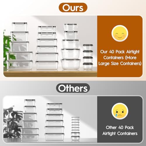 Large 40 Piece Food Storage Containers with Airtight Lids, BPA-free