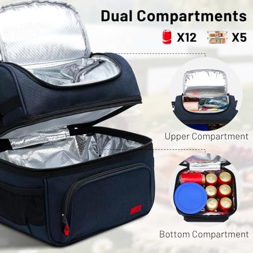 Lunch Box for Men Dual Compartment Adult Lunch Bag for Work, Dark Blue