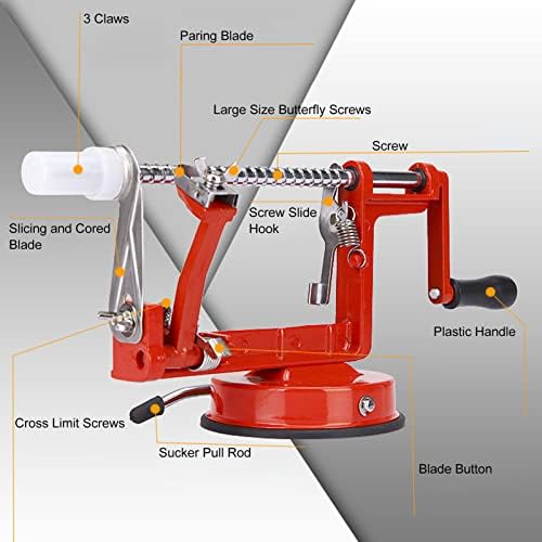 Apple Peeler, Slicer Corer Potato Peelers 3 In 1, Hand Cranking Potato Peeler for Kitchen Restaurant Big Red Sucker Pull Rod