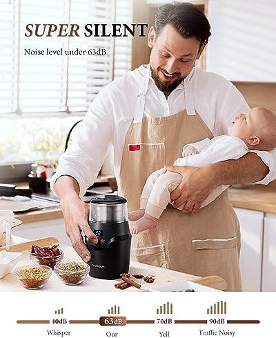 SHARDOR Adjustable Coffee Grinder Electric, Super Silent Electric Coffee Bean Grinder with Time-Memory Adjustment and Multi-Functional Stainless Steel Cup for Spices, Herbs, and Nuts Grinding, Gray - Image 4