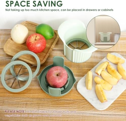 Apples Slicer and Corer, 8 Slices Heavy Duty Pear, Mango & Tomato Cutter with Stand & Comfort Handle, Up to 3.7 IN Apples(Green,3 cut pieces)