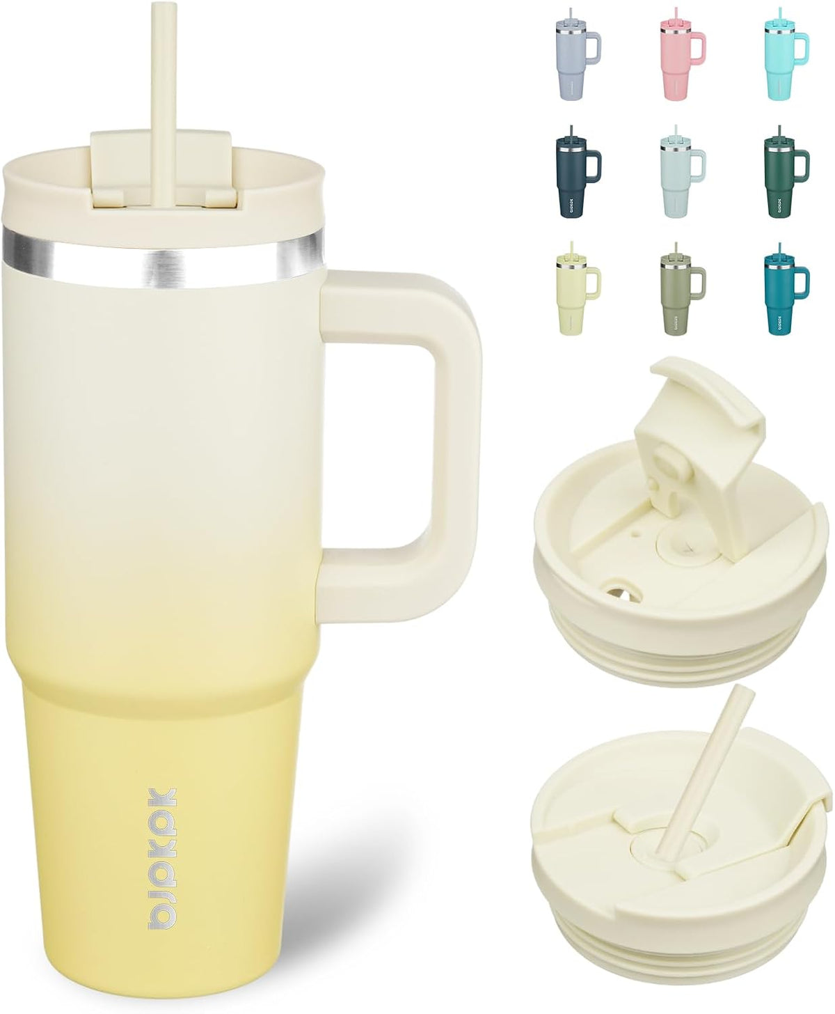 30 oz Insulated Tumbler with Handle & Straw, Stainless Steel
