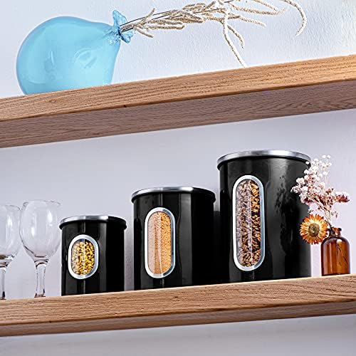 3-Pcs Black Canisters Set for Kitchen Storage Airtight Jars