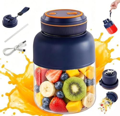 800ml Portable Wireless Juicer Cup with Double Lid, Electric Juicer Cup, Usb Rechargeable, Household Appliances Juicers Blender for Shakes Ice Crushing Fruits & Vegetables, for Travel Gym Offices by Unknown